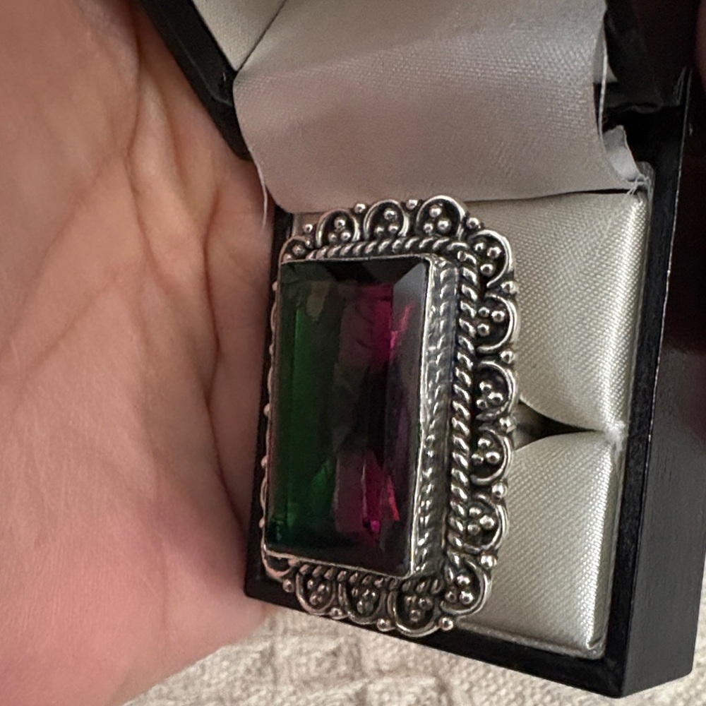 Ring Watermelon Tourmaline 925 Sterling Silver Statement - Picture 7 of 10